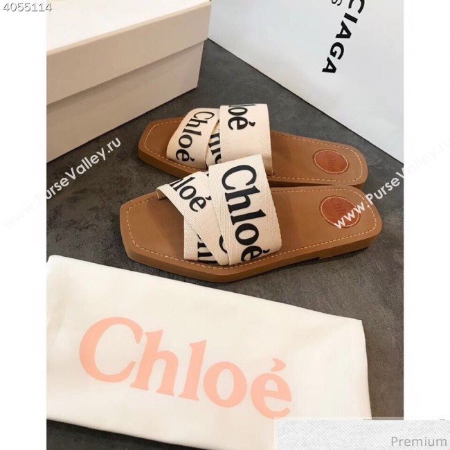 Chloe Logo Band Cross Flat Slide Sandals White 2019 (EM-9040429)