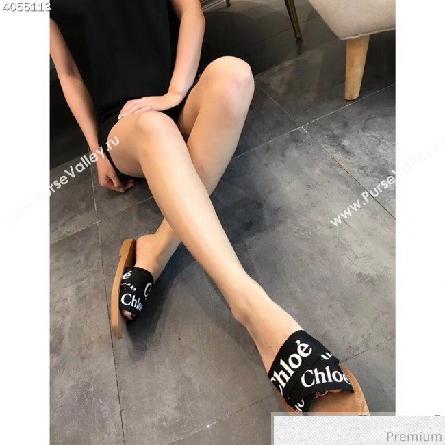 Chloe Logo Band Cross Flat Slide Sandals Black 2019 (EM-9040430)