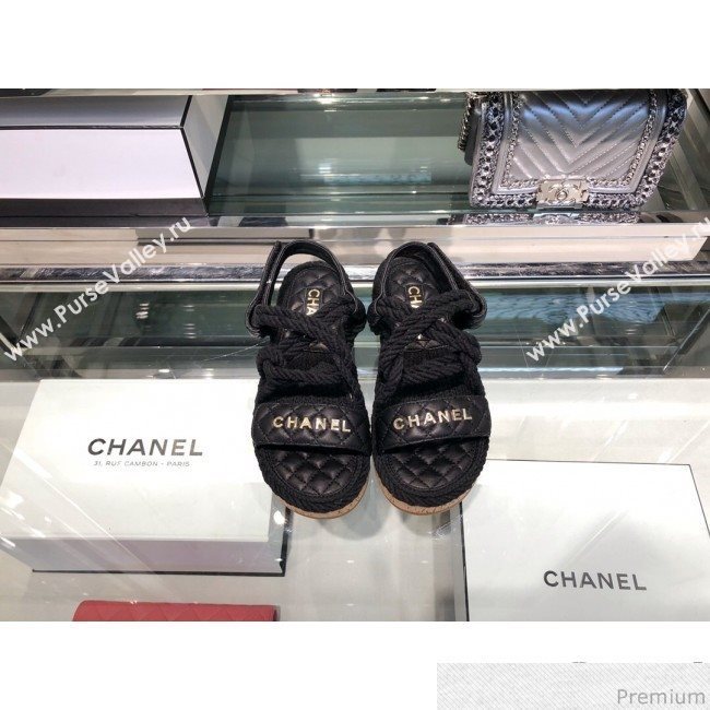 Chanel Cord Flat Sandals G34602 Black 2019 (XO-9040440)