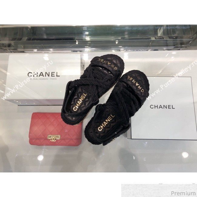 Chanel Cord Flat Sandals G34602 Black 2019 (XO-9040440)