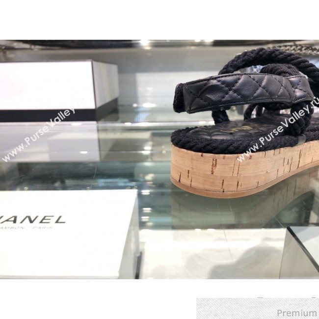 Chanel Cord Flat Sandals G34602 Black 2019 (XO-9040440)