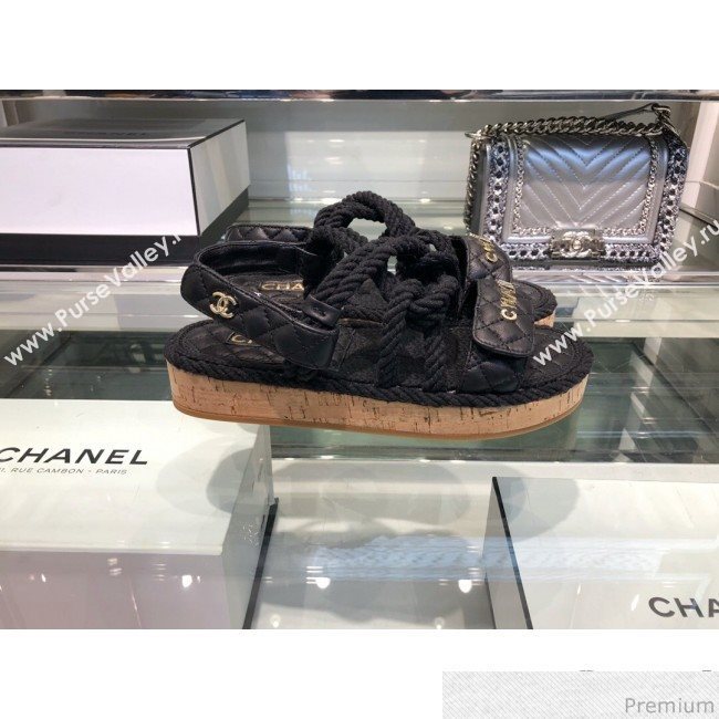 Chanel Cord Flat Sandals G34602 Black 2019 (XO-9040440)