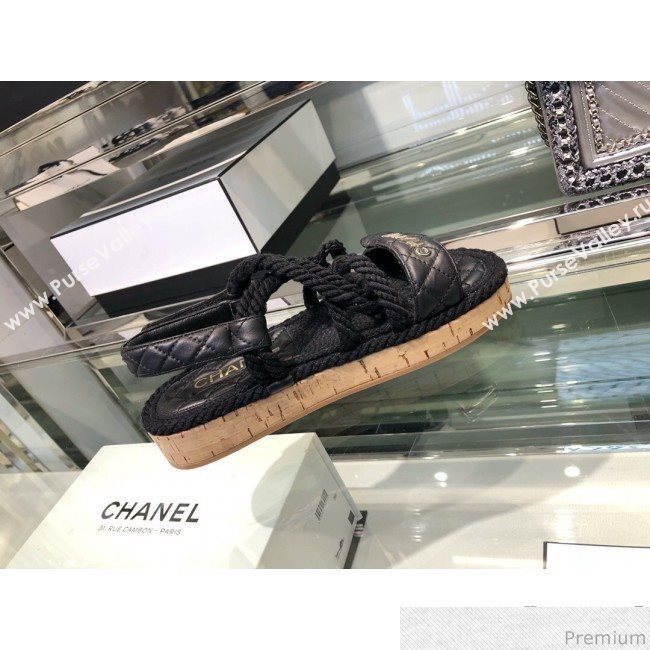 Chanel Cord Flat Sandals G34602 Black 2019 (XO-9040440)