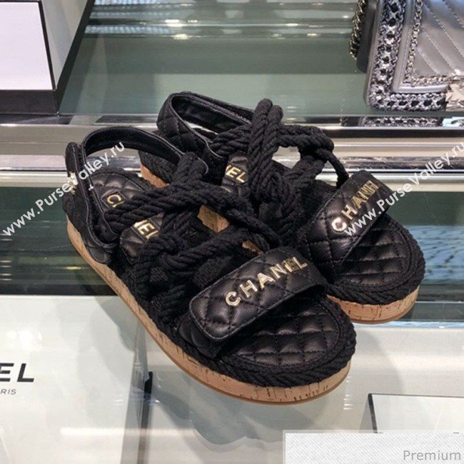 Chanel Cord Flat Sandals G34602 Black 2019 (XO-9040440)