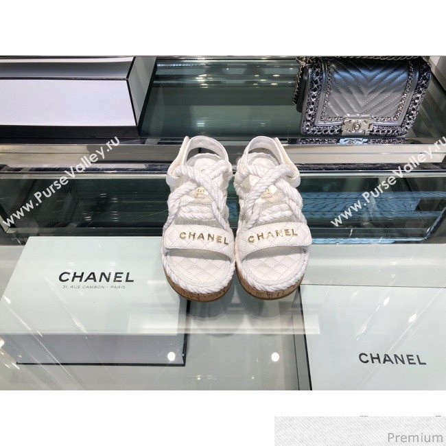 Chanel Cord Flat Sandals G34602 White 2019 (XO-9040441)