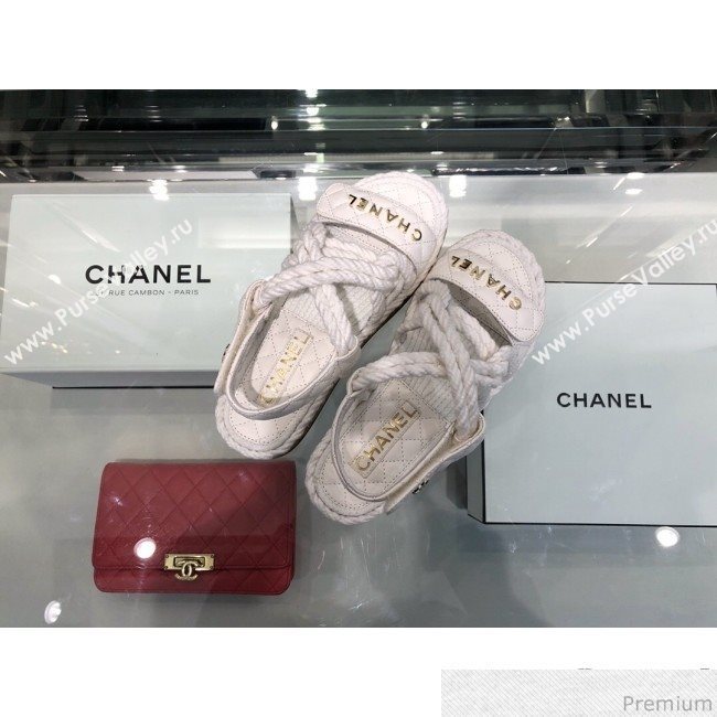 Chanel Cord Flat Sandals G34602 White 2019 (XO-9040441)