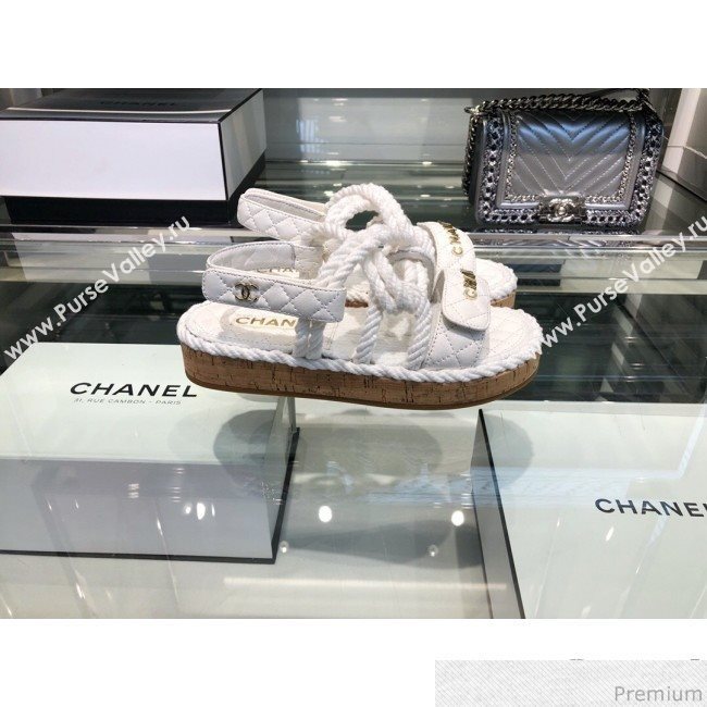 Chanel Cord Flat Sandals G34602 White 2019 (XO-9040441)
