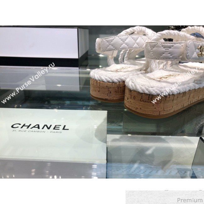 Chanel Cord Flat Sandals G34602 White 2019 (XO-9040441)