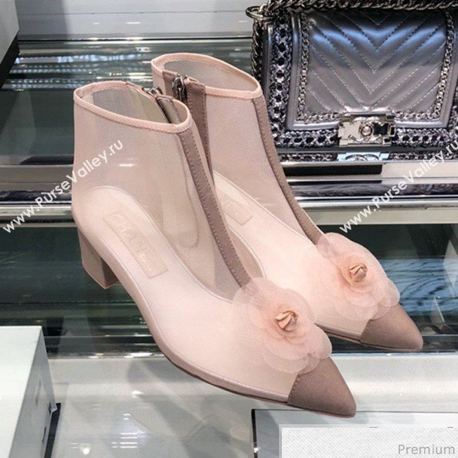 Chanel Camellia Mesh Heel Short Boots G34544 Pink 2019 (XO-9040444)