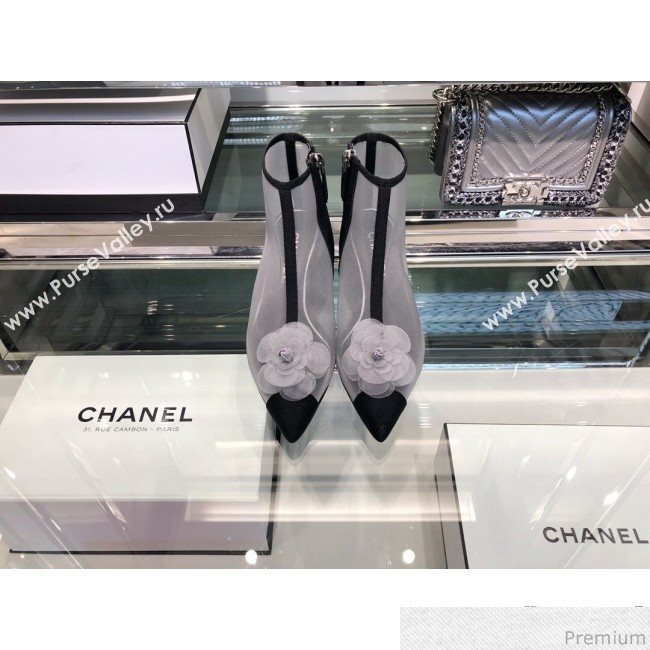 Chanel Camellia Mesh Heel Short Boots G34544 Gray 2019 (XO-9040443)