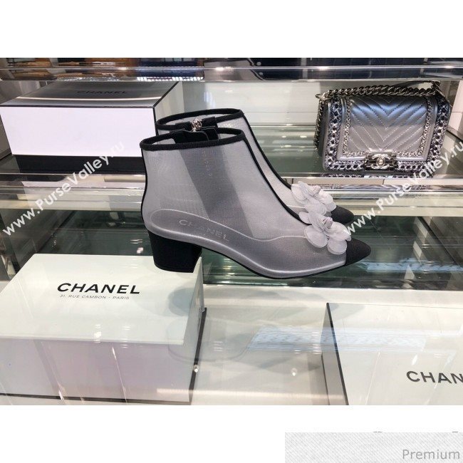Chanel Camellia Mesh Heel Short Boots G34544 Gray 2019 (XO-9040443)