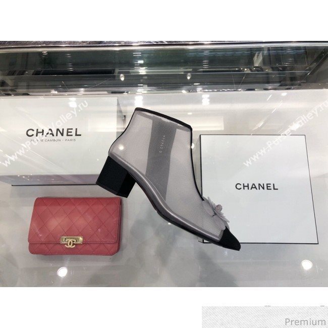 Chanel Camellia Mesh Heel Short Boots G34544 Gray 2019 (XO-9040443)