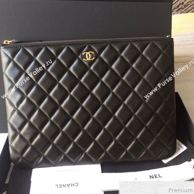 Chanel Quilted Lambskin Clutch Bag Black/Gold 2019 (SSZ-9030546)