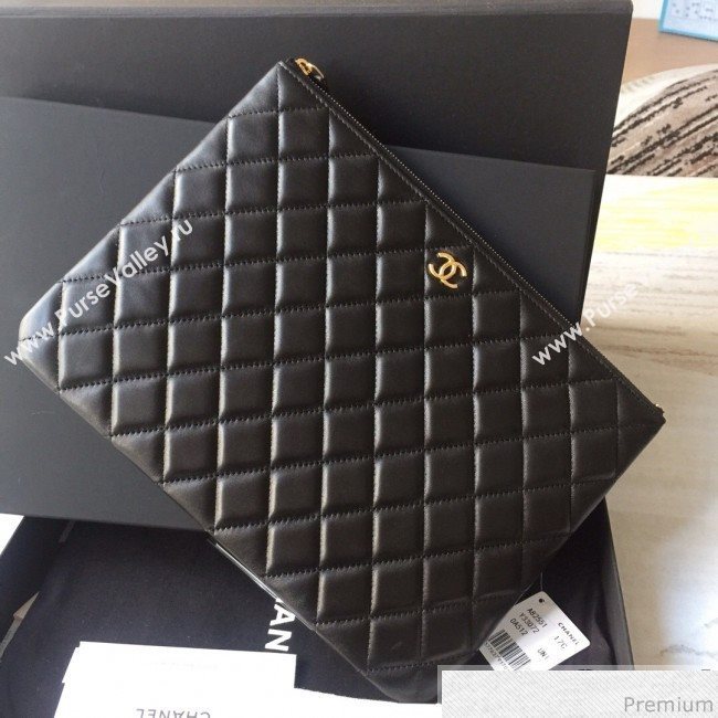 Chanel Quilted Lambskin Clutch Bag Black/Gold 2019 (SSZ-9030546)