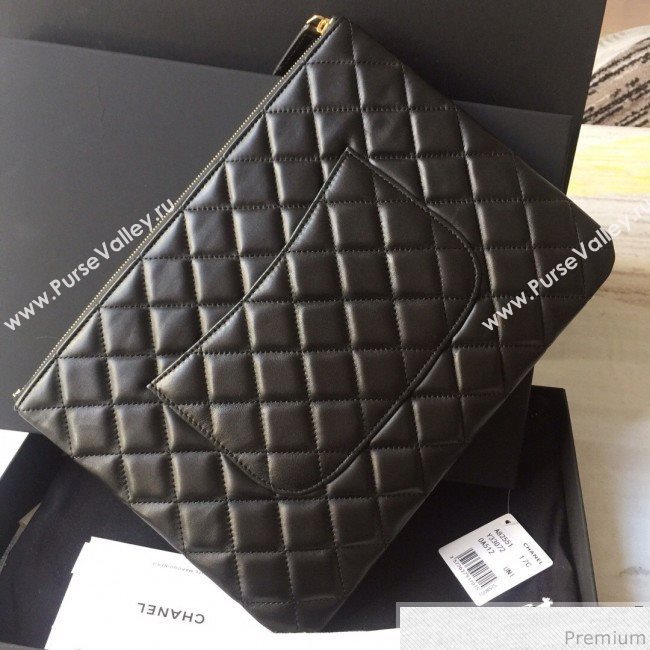Chanel Quilted Lambskin Clutch Bag Black/Gold 2019 (SSZ-9030546)