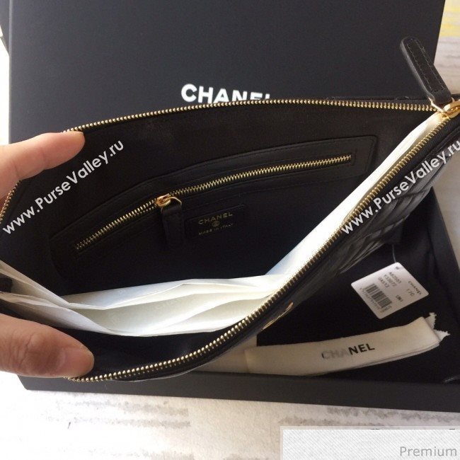 Chanel Quilted Lambskin Clutch Bag Black/Gold 2019 (SSZ-9030546)