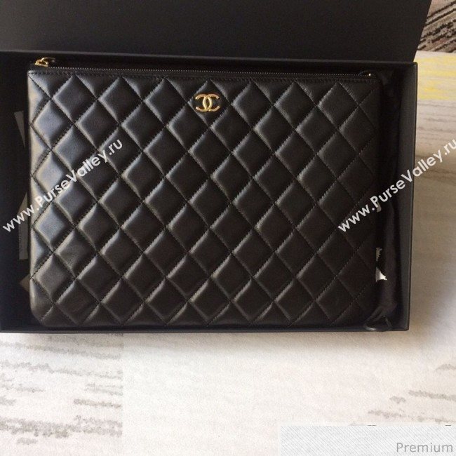 Chanel Quilted Lambskin Clutch Bag Black/Gold 2019 (SSZ-9030546)