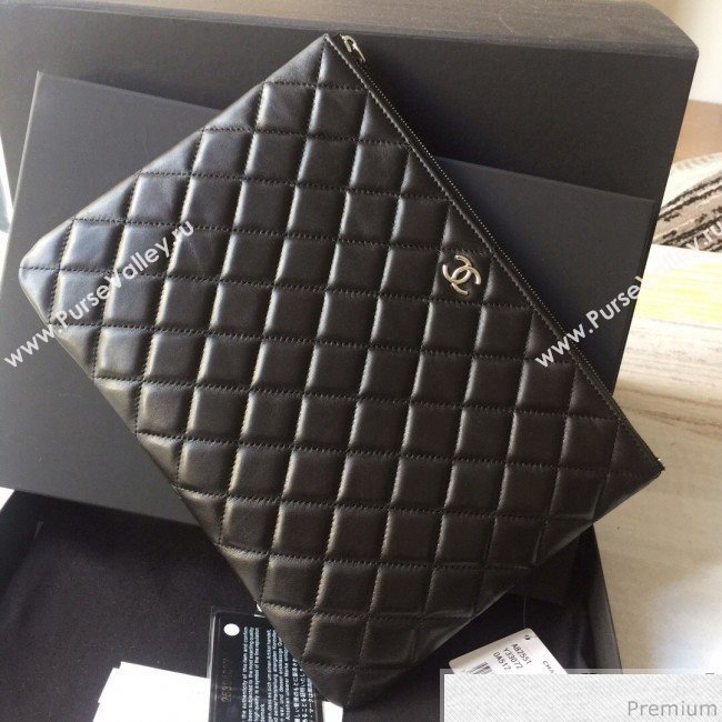 Chanel Quilted Lambskin Clutch Bag Black/Silver 2019 (SSZ-9030547)