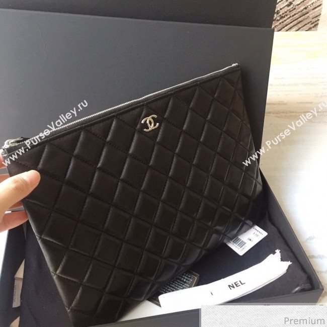 Chanel Quilted Lambskin Clutch Bag Black/Silver 2019 (SSZ-9030547)