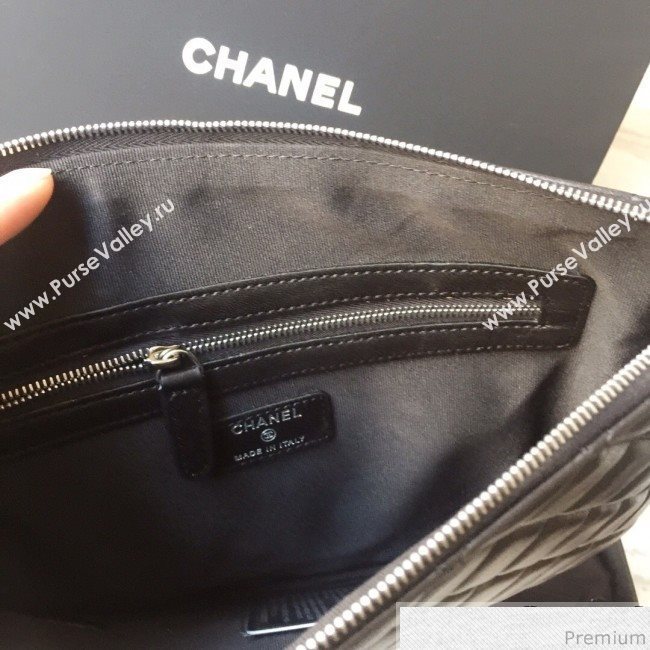 Chanel Quilted Lambskin Clutch Bag Black/Silver 2019 (SSZ-9030547)