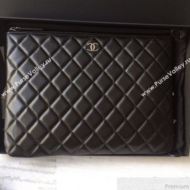 Chanel Quilted Lambskin Clutch Bag Black/Silver 2019 (SSZ-9030547)