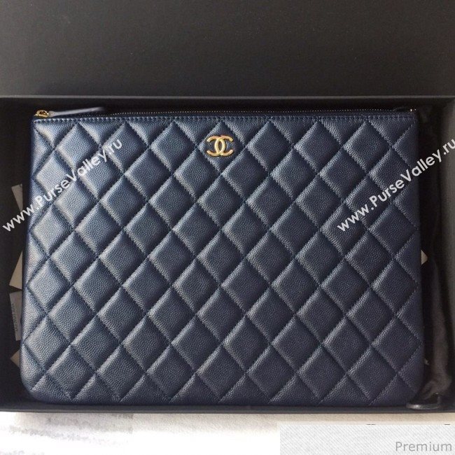 Chanel Grained Leather Clutch Bag 33cm Royal Blue 2019 (SSZ-9030549)