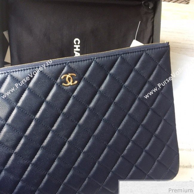Chanel Grained Leather Clutch Bag 33cm Royal Blue 2019 (SSZ-9030549)