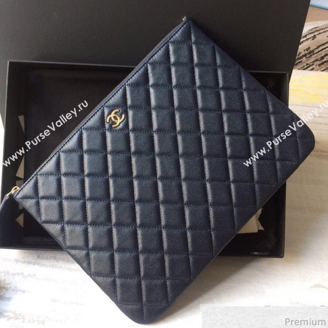 Chanel Grained Leather Clutch Bag 33cm Royal Blue 2019 (SSZ-9030549)