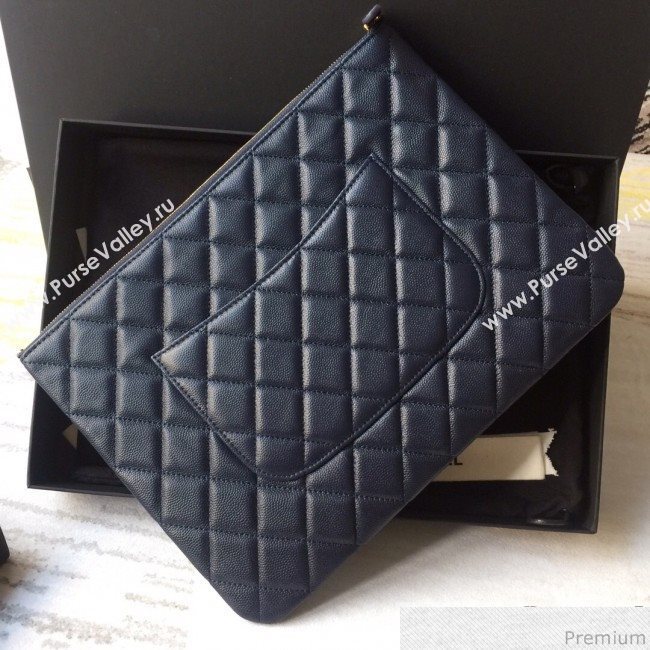Chanel Grained Leather Clutch Bag 33cm Royal Blue 2019 (SSZ-9030549)