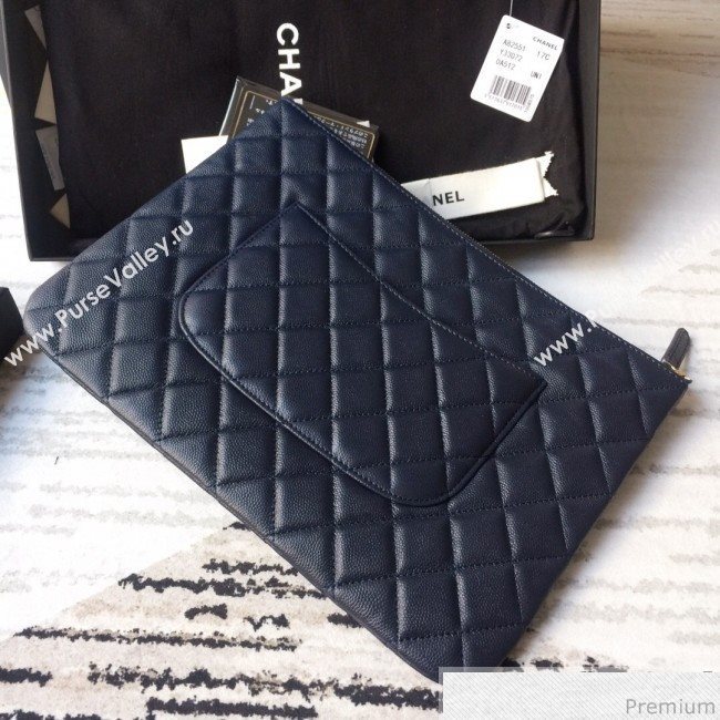 Chanel Grained Leather Clutch Bag 33cm Royal Blue 2019 (SSZ-9030549)