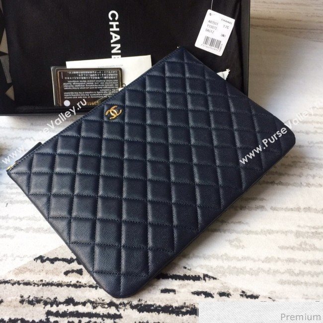 Chanel Grained Leather Clutch Bag 33cm Royal Blue 2019 (SSZ-9030549)