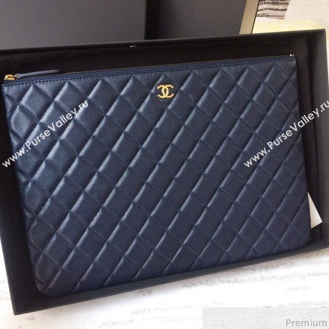 Chanel Grained Leather Clutch Bag 28cm Royal Blue 2019 (SSZ-9030548)