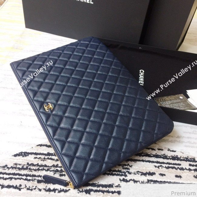 Chanel Grained Leather Clutch Bag 28cm Royal Blue 2019 (SSZ-9030548)