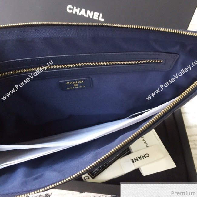 Chanel Grained Leather Clutch Bag 28cm Royal Blue 2019 (SSZ-9030548)