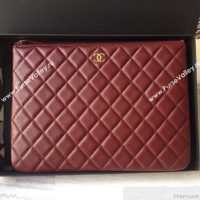 Chanel Grained Leather Clutch Bag 33cm Burgundy 2019 (SSZ-9030551)