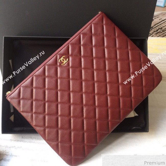 Chanel Grained Leather Clutch Bag 33cm Burgundy 2019 (SSZ-9030551)