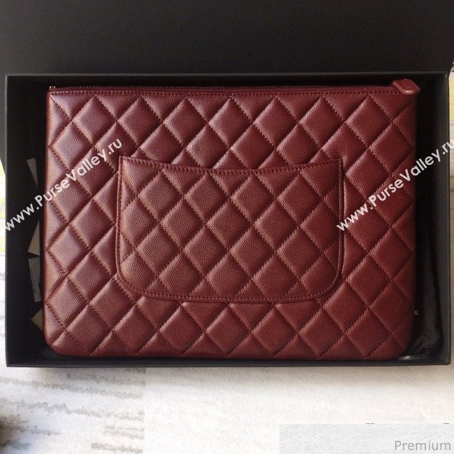 Chanel Grained Leather Clutch Bag 33cm Burgundy 2019 (SSZ-9030551)