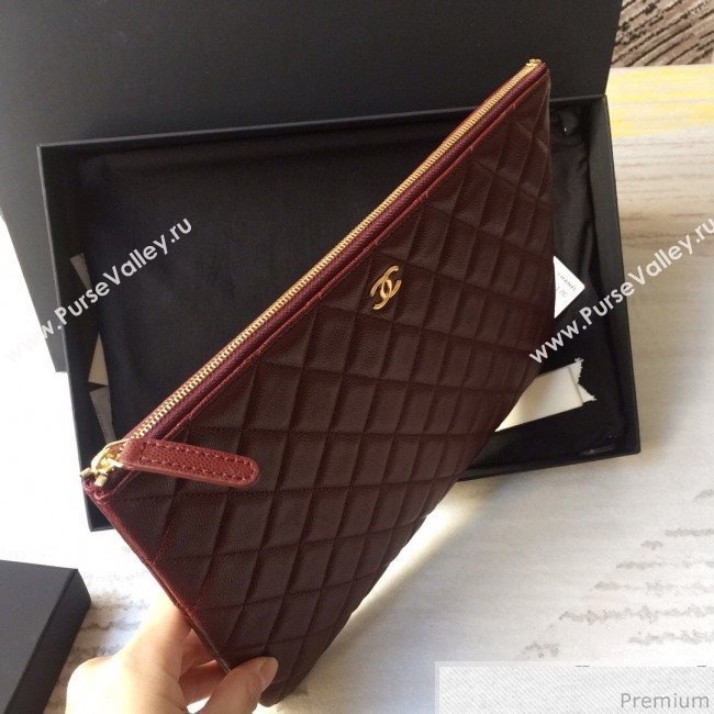 Chanel Grained Leather Clutch Bag 33cm Burgundy 2019 (SSZ-9030551)