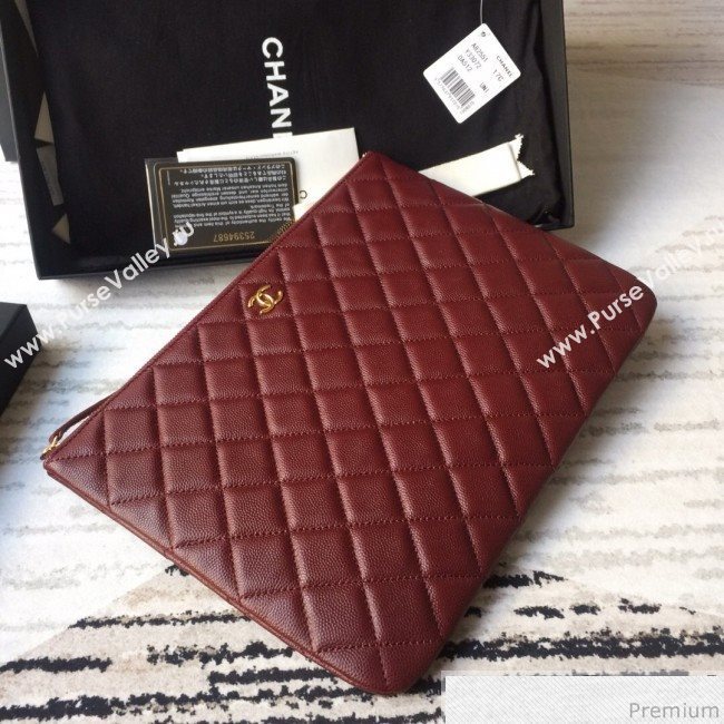 Chanel Grained Leather Clutch Bag 33cm Burgundy 2019 (SSZ-9030551)