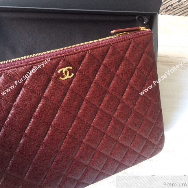 Chanel Grained Leather Clutch Bag 33cm Burgundy 2019 (SSZ-9030551)