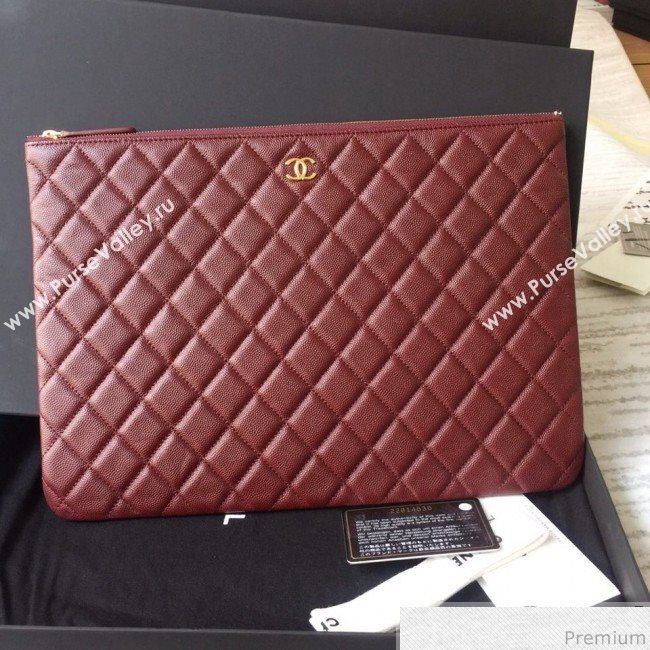 Chanel Grained Leather Clutch Bag 28cm Burgundy 2019 (SSZ-9030550)