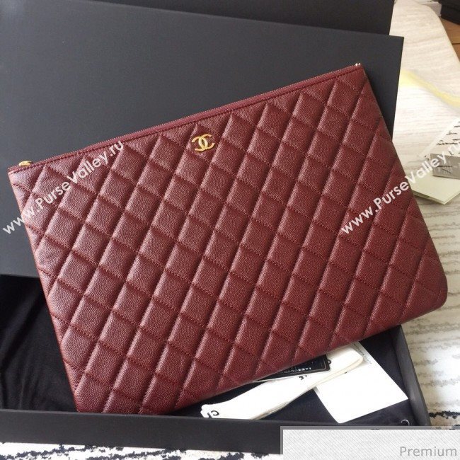 Chanel Grained Leather Clutch Bag 28cm Burgundy 2019 (SSZ-9030550)