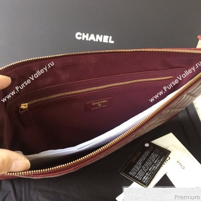 Chanel Grained Leather Clutch Bag 28cm Burgundy 2019 (SSZ-9030550)