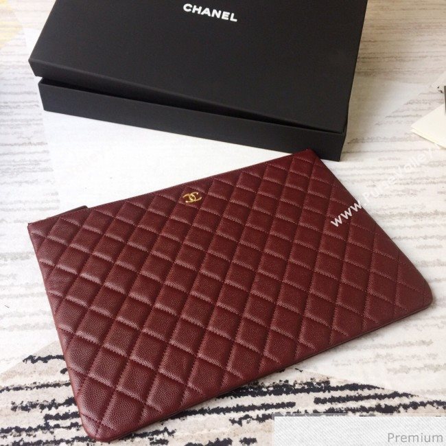 Chanel Grained Leather Clutch Bag 28cm Burgundy 2019 (SSZ-9030550)