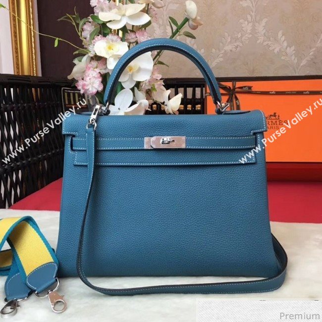 Hermes Kelly 32cm in Original Togo Leather Bag Blue Denim (AMIN-9032749)