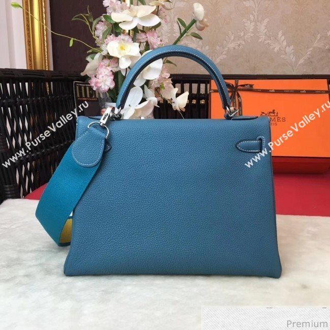 Hermes Kelly 32cm in Original Togo Leather Bag Blue Denim (AMIN-9032749)