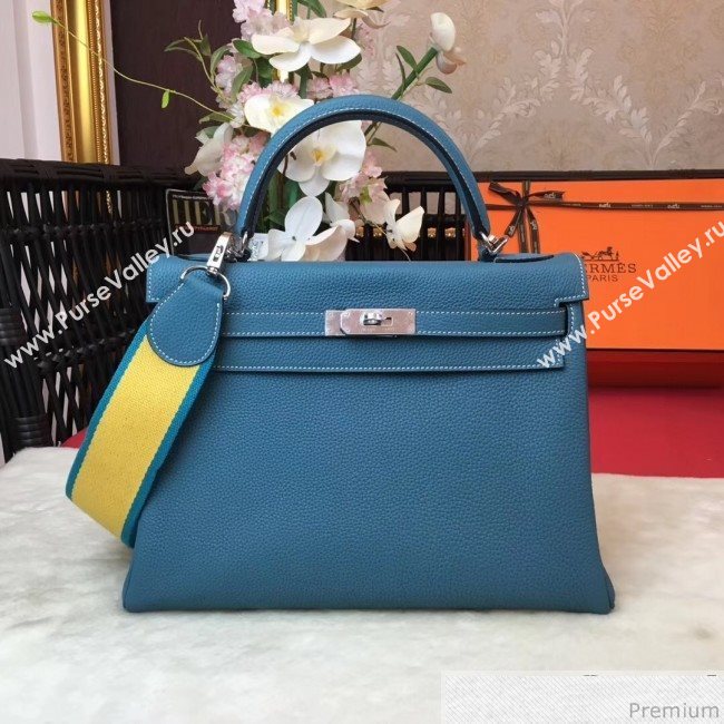 Hermes Kelly 32cm in Original Togo Leather Bag Blue Denim (AMIN-9032749)