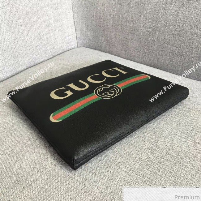 Gucci Print Leather Medium Portfolio Clutch 500981 Black (LGN-9030614)