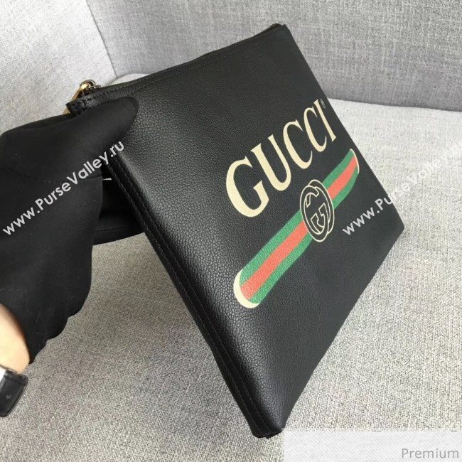 Gucci Print Leather Medium Portfolio Clutch 500981 Black (LGN-9030614)
