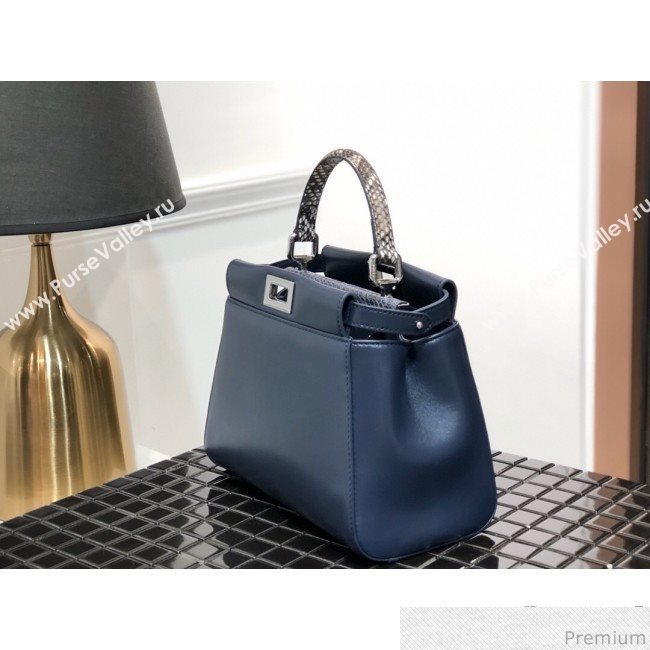 Fendi Lambskin Peekaboo Mini Top Handle Bag Navy Blue/Grey Snakeskin 2019 (QLP-9030618)